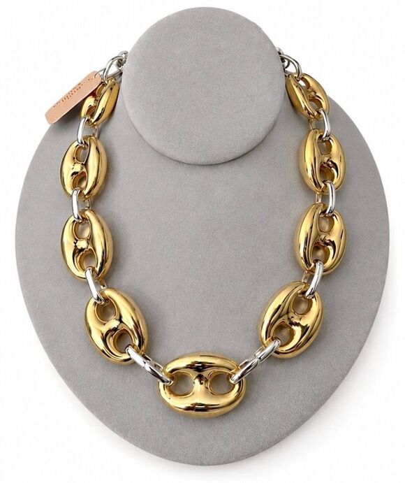 Camila Coelho Jewelry - New Gorgeous Camila Coelho Big Puffed Gold Silver Mariner Links Necklace 18”+3”
